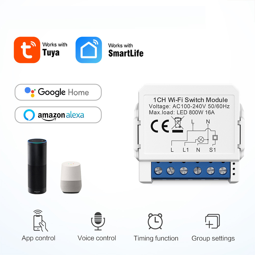 WiFi switch 1/2/3/4-way dual control light switch mini module remote control intelligent TUYA