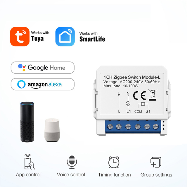 ZigBee  single fire breaker 1/2/3/way light switch mini circuit breaker switch Tuya