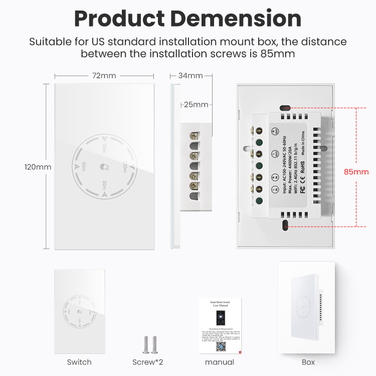 Tuya Wifi smart glass panel smart water heater switch
