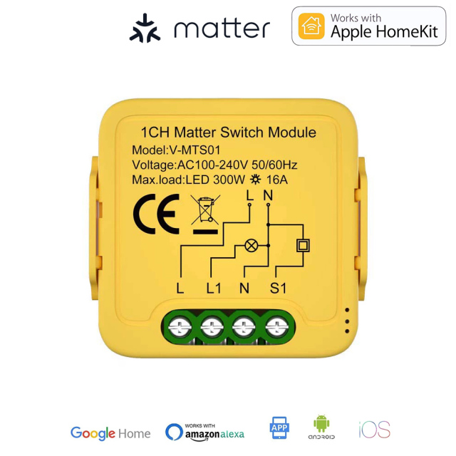 Matter smart switch module DIY light relay switch, suitable for HomeKit, Siri, Alexa, Google Home, SmartThings, Matter light switch smart home automation