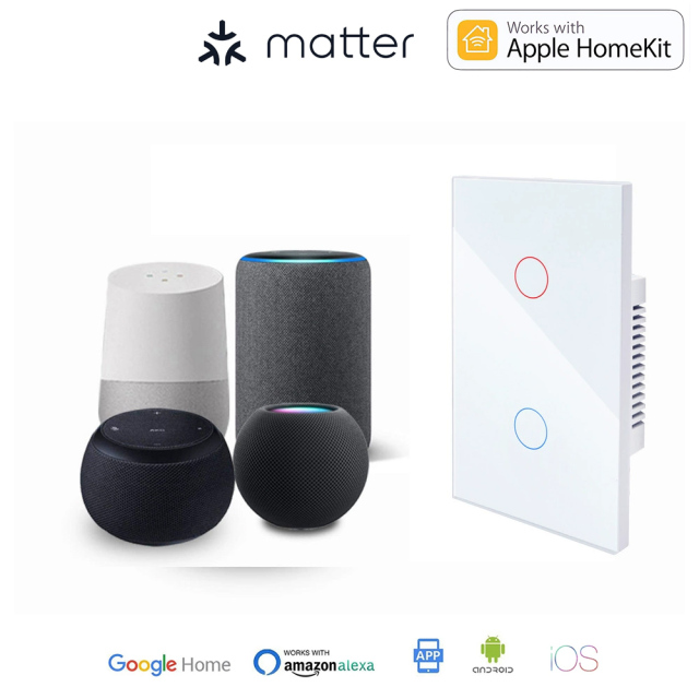 HomeKit WiFi Smart Wall Touch Switch Light Switch Glass Panel Wireless Remote Control with Timer Function Support Apple HomeKit, Amazon Alexa and Google Assistant No hub required