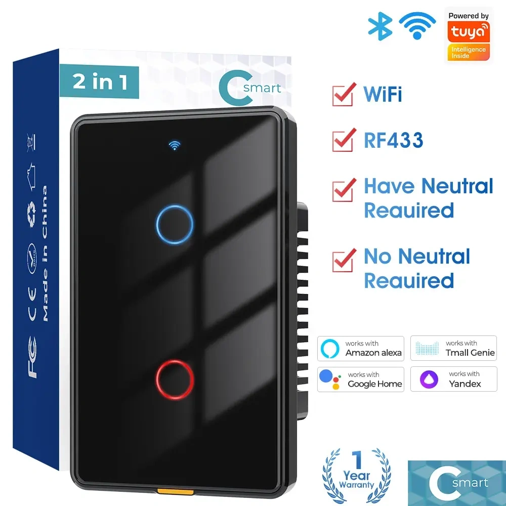 Smart wifi wall touch switch single zero-fire version US standard TUYA voice timing RF remote control switch