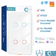 Smart wifi wall touch switch single zero-fire version US standard TUYA voice timing RF remote control switch