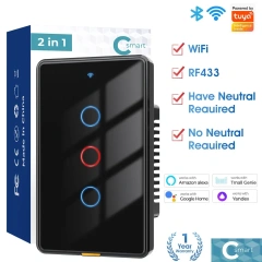 Smart wifi wall touch switch single zero-fire version US standard TUYA voice timing RF remote control switch