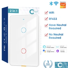 Smart wifi wall touch switch single zero-fire version US standard TUYA voice timing RF remote control switch