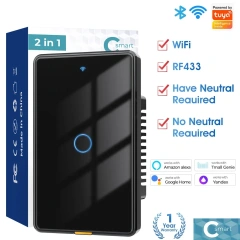 Smart wifi wall touch switch single zero-fire version US standard TUYA voice timing RF remote control switch