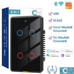 Smart wifi wall touch switch single zero-fire version US standard TUYA voice timing RF remote control switch