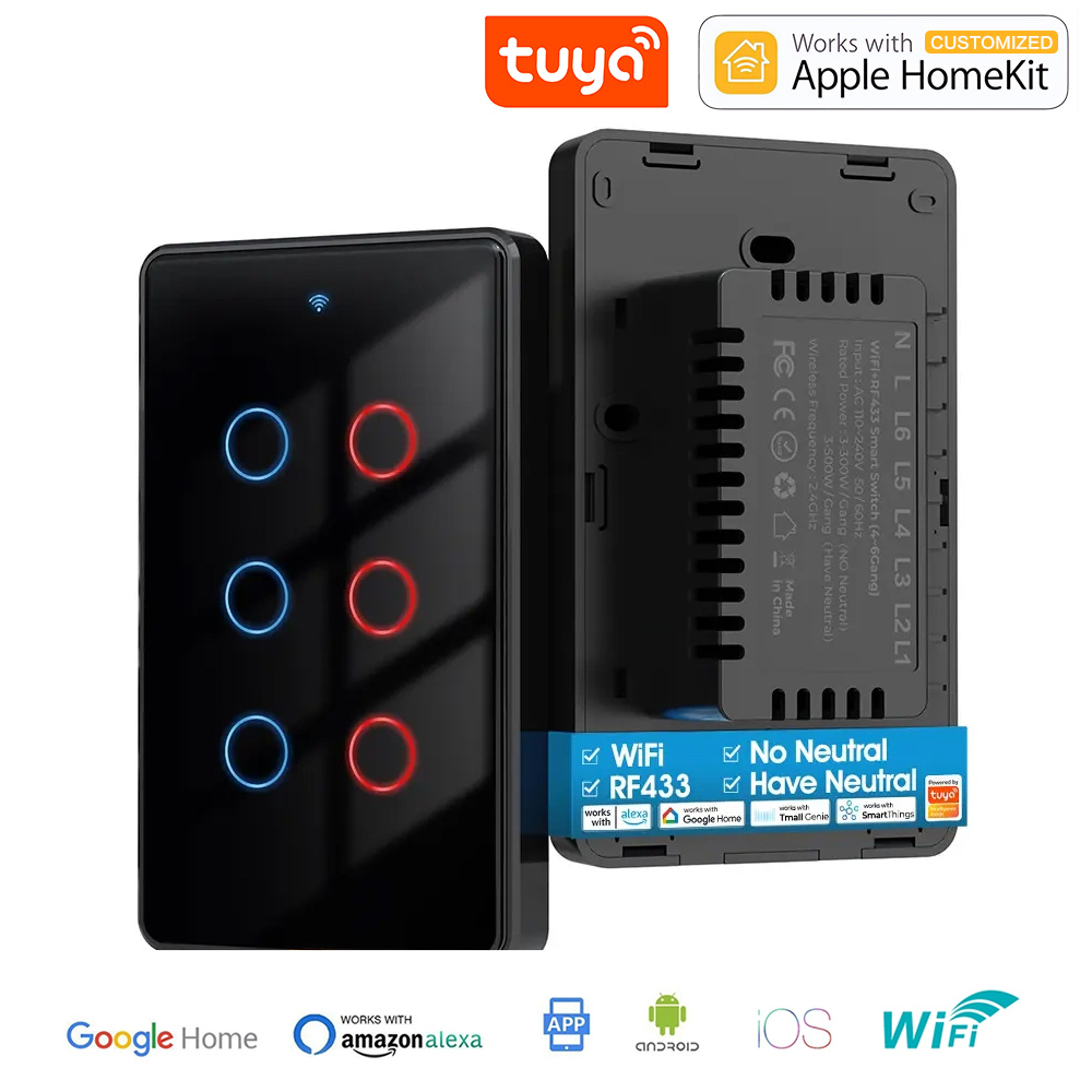 Smart wifi wall touch switch single zero-fire version US standard TUYA voice timing RF remote control switch