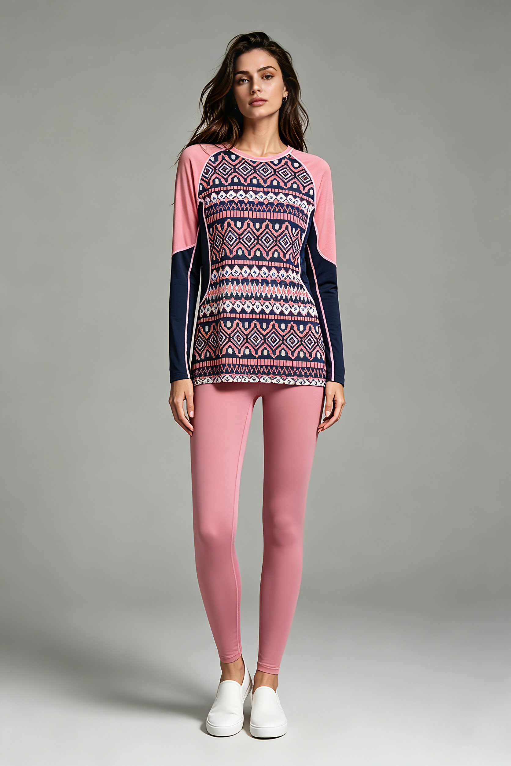 Merino Wool Tencel Blend Activewear Set | Breathable Geometric Jacquard Outdoor Top,Merino Wool Tencel Blend Activewear Set | Breathable Geometric Jacquard Outdoor Top