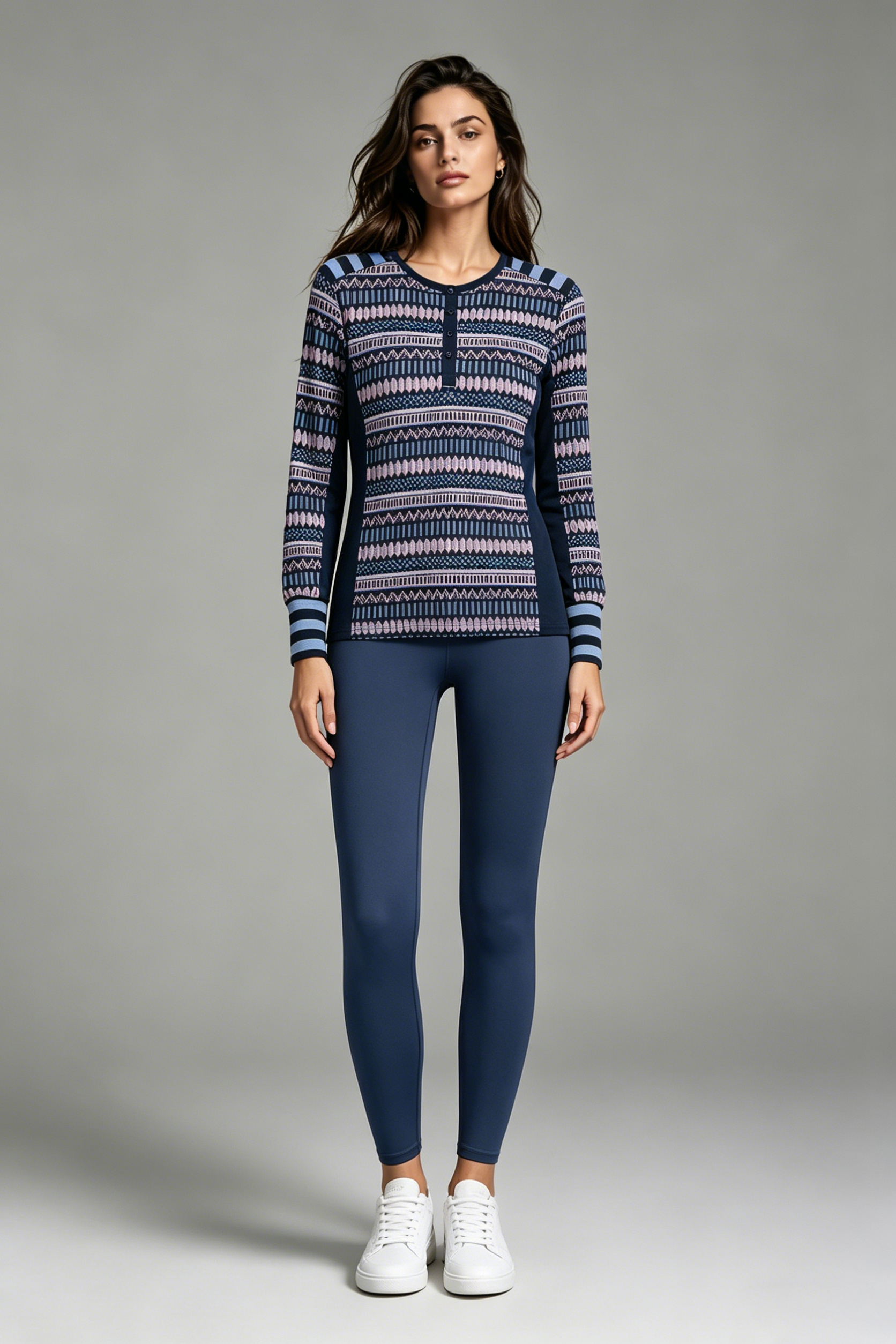 Pure Merino Wool Technical Henley Shirt | Breathable Outdoor Geometric Jacquard Mid-Layer,Pure Merino Wool Technical Henley Shirt | Breathable Outdoor Geometric Jacquard Mid-Layer