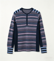 Pure Merino Wool Technical Henley Shirt | Breathable Outdoor Geometric Jacquard Mid-Layer,Pure Merino Wool Technical Henley Shirt | Breathable Outdoor Geometric Jacquard Mid-Layer