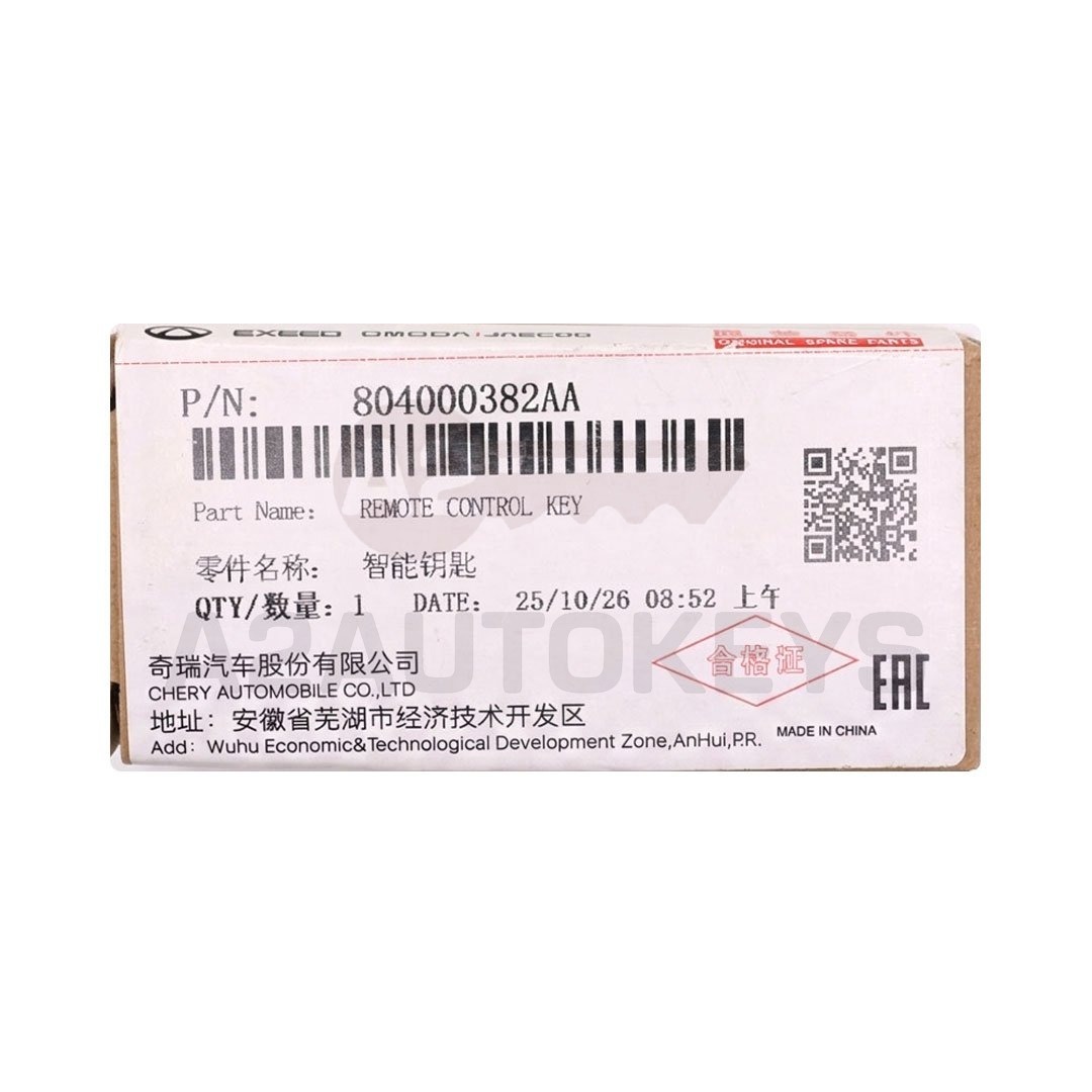 Chery Genuine Smart Remote Key 3 Buttons 433MHz 804000382AA