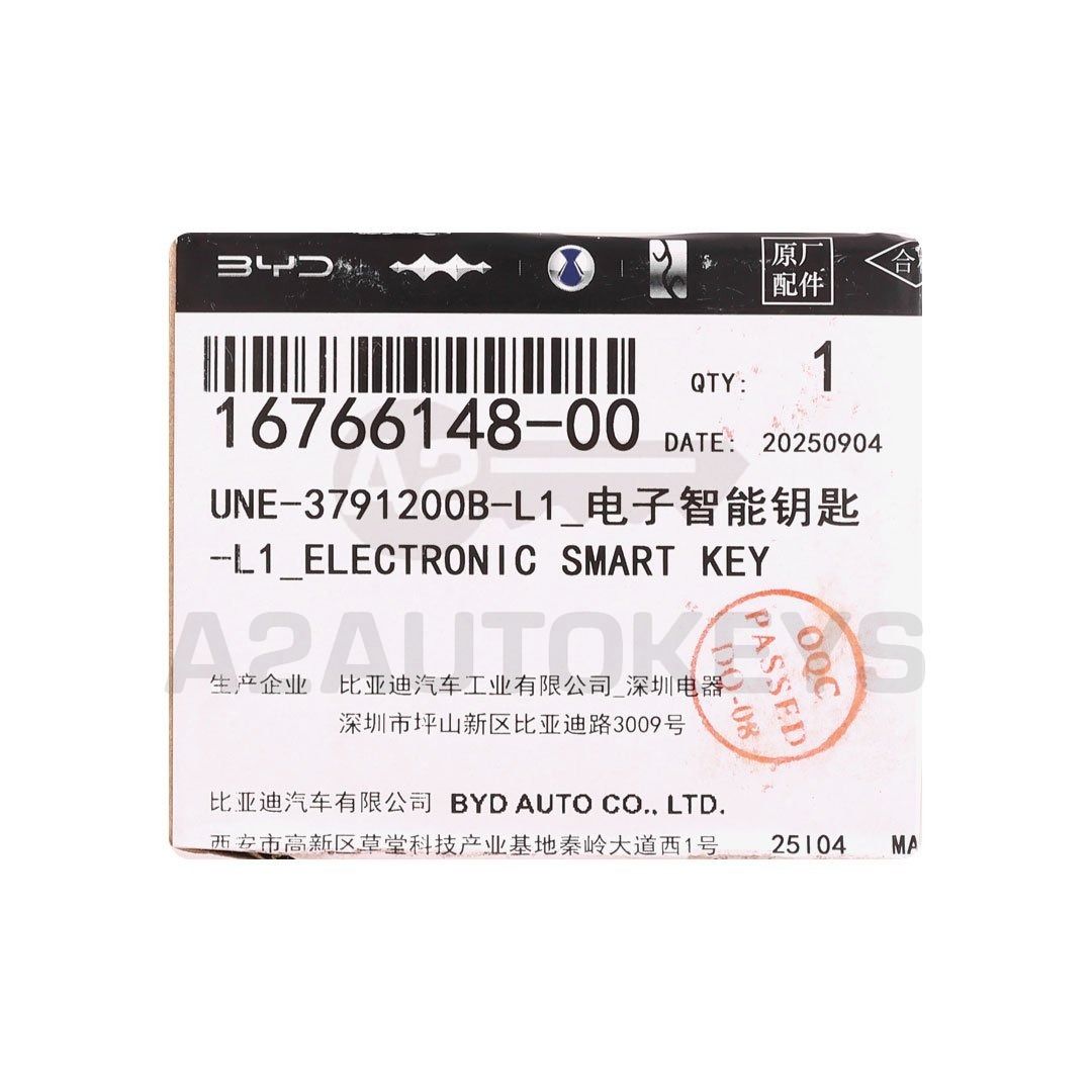 BYD Yuan PLUS, Dolphin Genuine Smart Remote Key 4 Buttons 433.92MHz 16766148-00