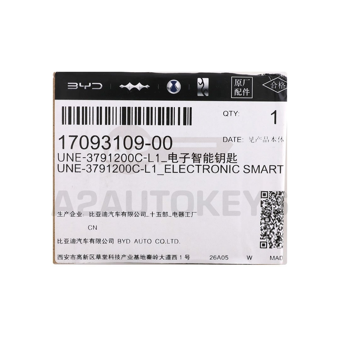 BYD Haishi 05EV, Tang L EV, Tang L DM Genuine Smart Remote Key 4 Buttons 433.92MHz 17093109-00