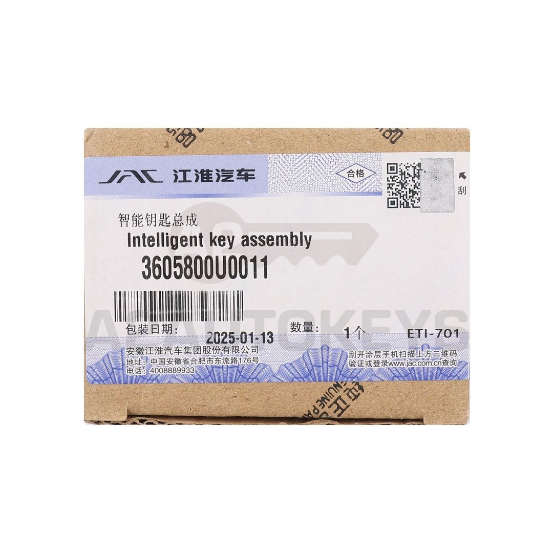 JAC Shuailing T8 Genuine Smart Remote Key 3 Buttons 433.92ASK 3605800U0011
