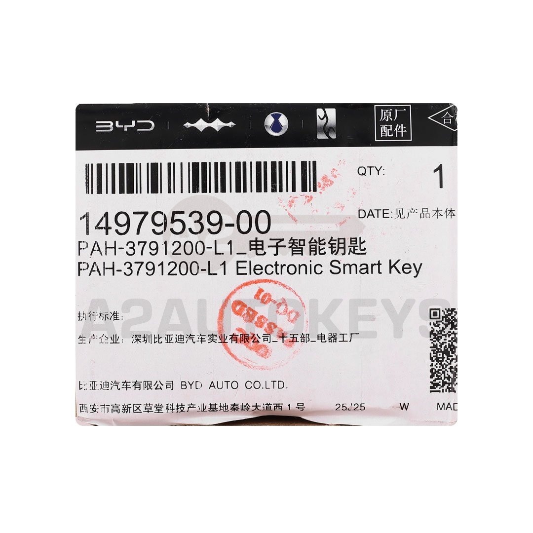 BYD Yuan Plus 2022 Genuine Smart Remote Key 4 Buttons 433.63FSK - 14979539-00
