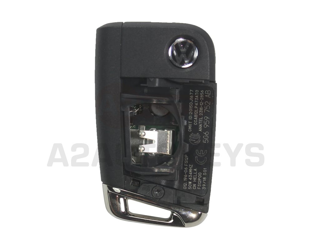 VW MQB Flip Proximity Remote Key 433MHz 3 Buttons HU162 Blade 5G6 959 752 AB