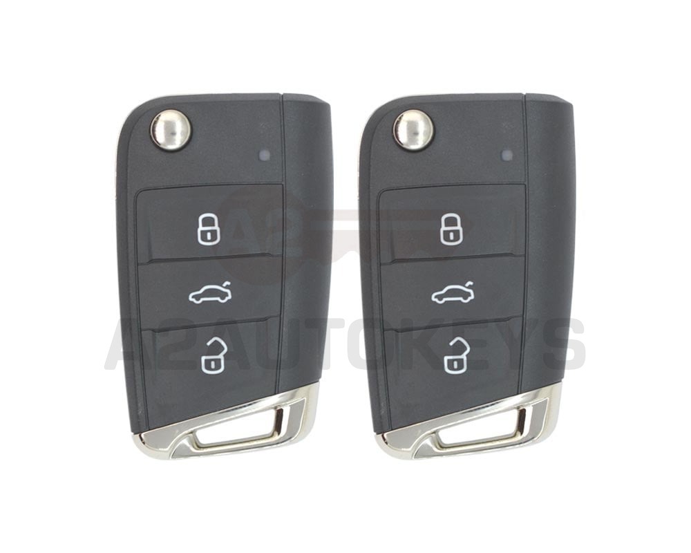 Volkswagen MQB BG New Type Genuine 2x Flip Remote Key 3 Buttons 433MHz With Lock Set