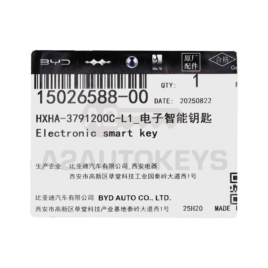 BYD 2025 Genuine Smart Remote Key 4 Buttons 433.92FSK 15026588-00