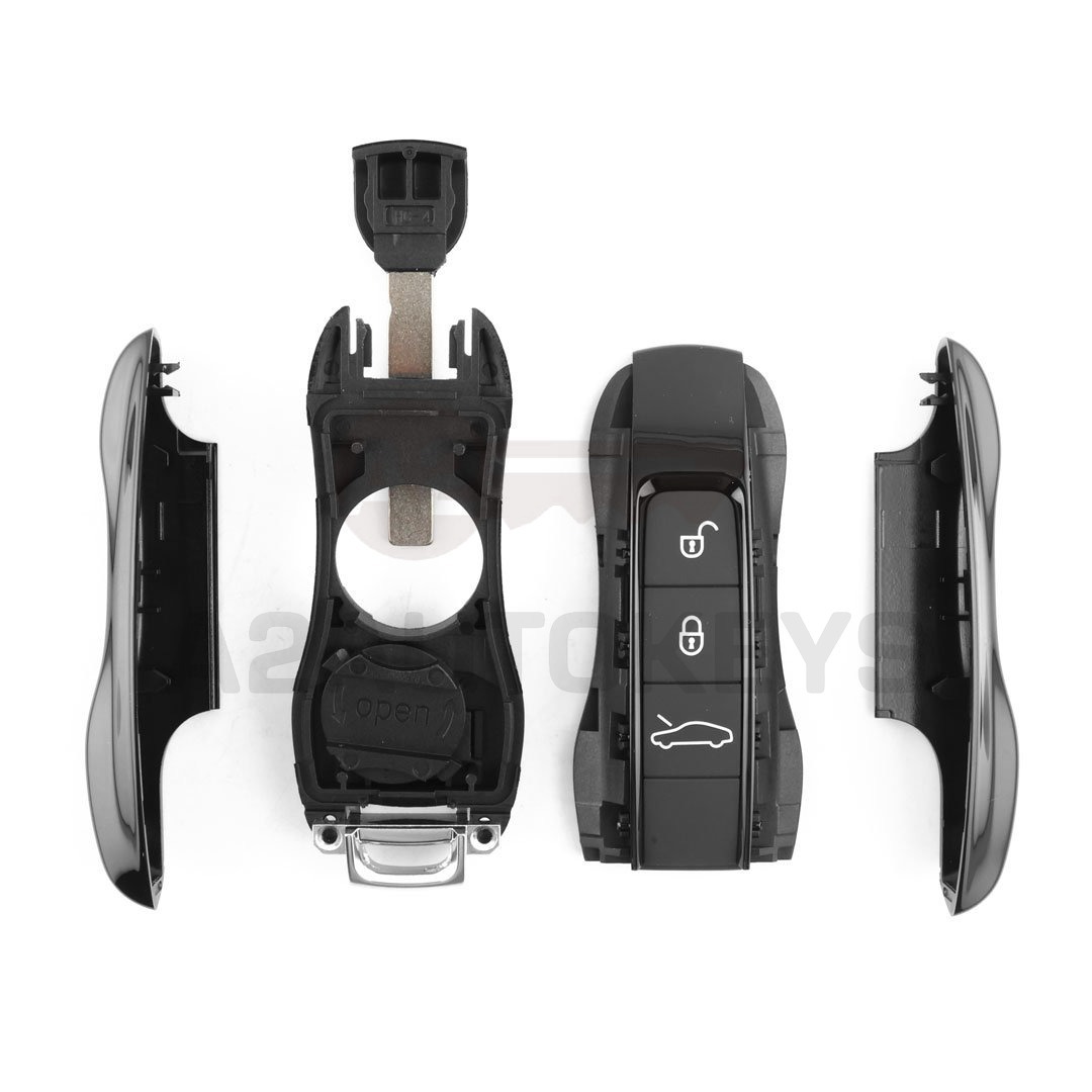 Porsche 2019 Smart Remote Key Shell 3 Buttons Head Trunk - Black Color