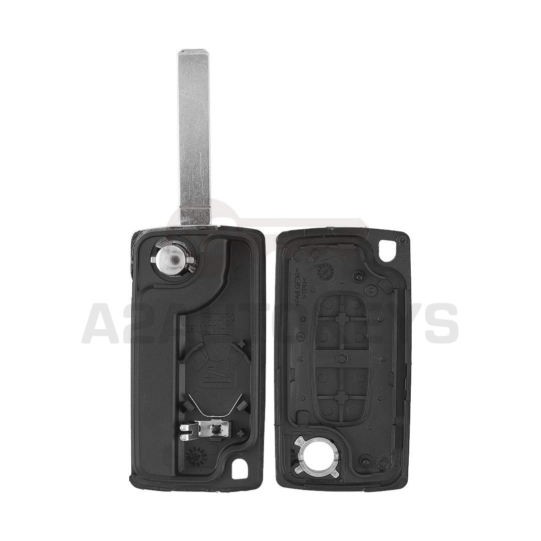 Peugeot 407 Flip Remote Key Shell 2 Buttons with Battery Holder VA2 Blade
