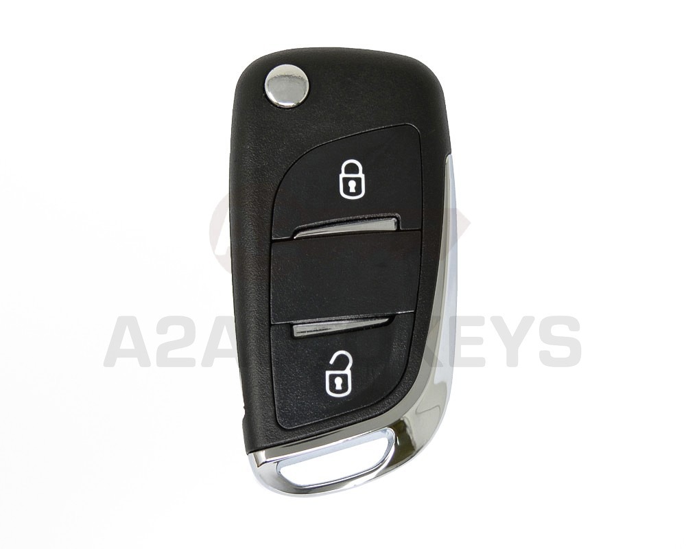 Peugeot Flip Remote Key Shell 2 Button Chrome without Battery Holder Modified