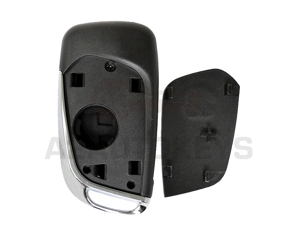 Peugeot Flip Remote Key Shell Chrome 3 Button With Battery Holder Modified