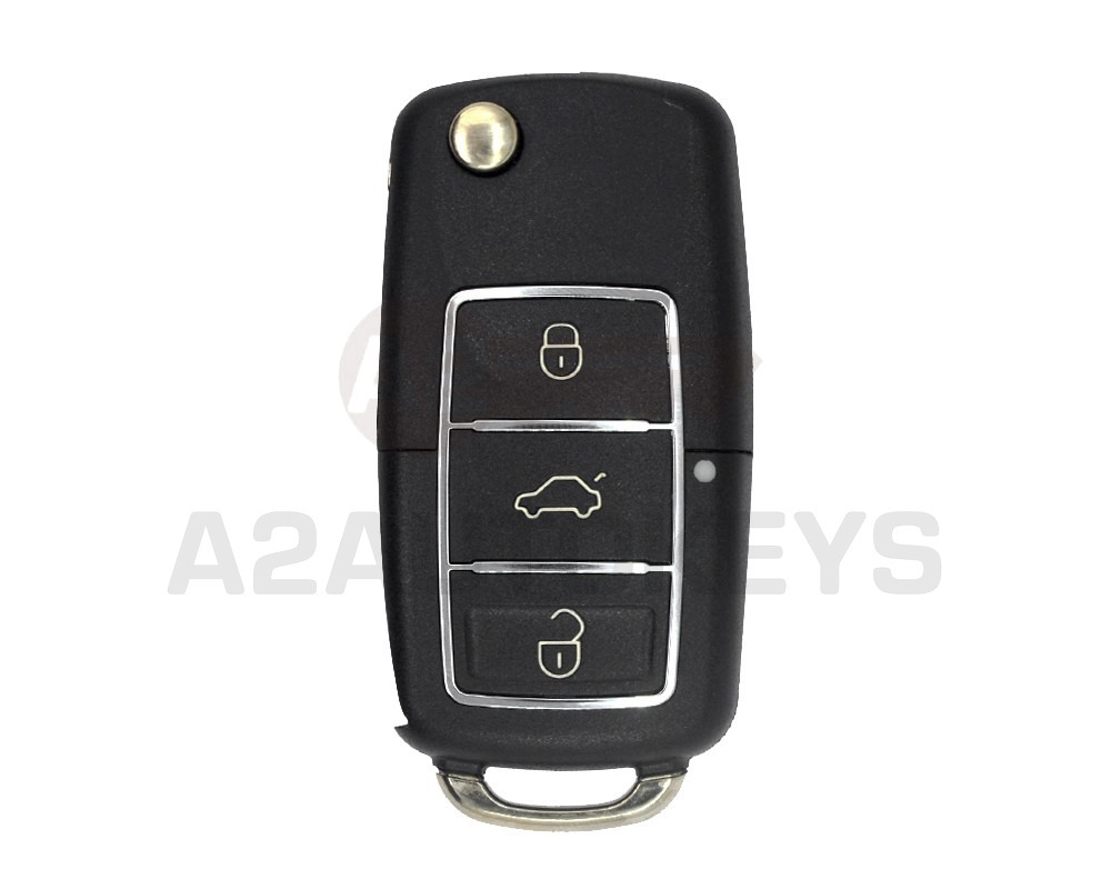 Volkswagen VW Chrome Remote Key Shell 3 Buttons with Battery Holder And Head