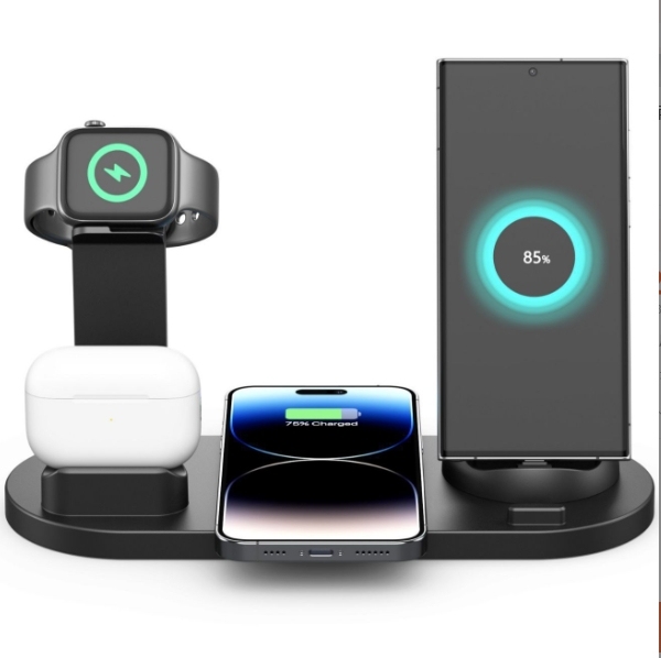 Cargador inalámbrico 6 en 1 de 15 W, compatible con auriculares, relojes y teléfonos móviles Apple, cargador universal.