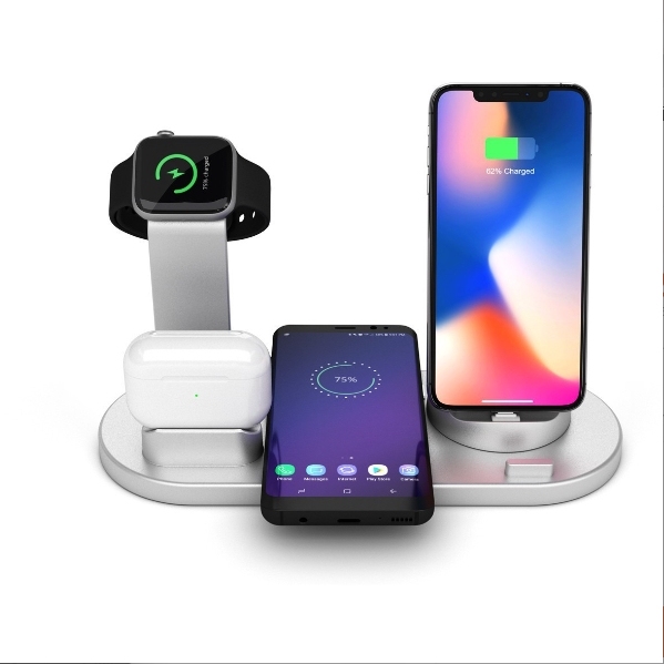 Cargador inalámbrico 6 en 1 de 15 W, compatible con auriculares, relojes y teléfonos móviles Apple, cargador universal.