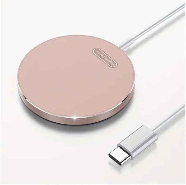 Cargador inalámbrico magnético de aleación de aluminio compatible con carga rápida QI, cargador inalámbrico magnético ultrafino dos en uno de 15 W