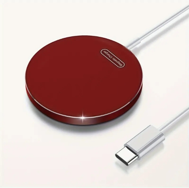 Cargador inalámbrico magnético de aleación de aluminio compatible con carga rápida QI, cargador inalámbrico magnético ultrafino dos en uno de 15 W
