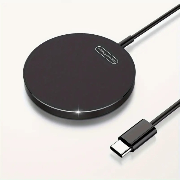 Cargador inalámbrico magnético de aleación de aluminio compatible con carga rápida QI, cargador inalámbrico magnético ultrafino dos en uno de 15 W