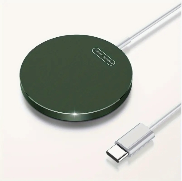 Cargador inalámbrico magnético de aleación de aluminio compatible con carga rápida QI, cargador inalámbrico magnético ultrafino dos en uno de 15 W