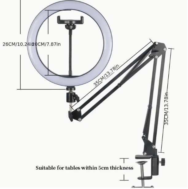 Llena de luz de relleno Soporte de escritorio de escritorio Lámpara de anillo de soporte Videco Fotografía en vivo 35 Soporte de voladizo + 26 Lámparas Conjunto de lámparas