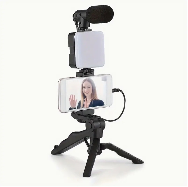 Luz de relleno para transmisión en vivo AY49, luz de bolsillo multifunción para piernas de escritorio con micrófono y soporte para teléfono móvil