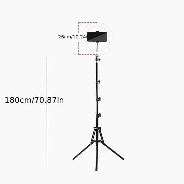 Lámpara plegable inversa de 1.8 metros con lámpara de relleno de luz suave de 10 pulgadas Lámpara de anillo de luz en vivo Soporte de trípode