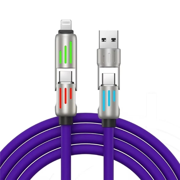 Cable de carga cuatro en uno con columna de luz de 240 W, cable de carga rápida tipo C, cable de carga rápida universal