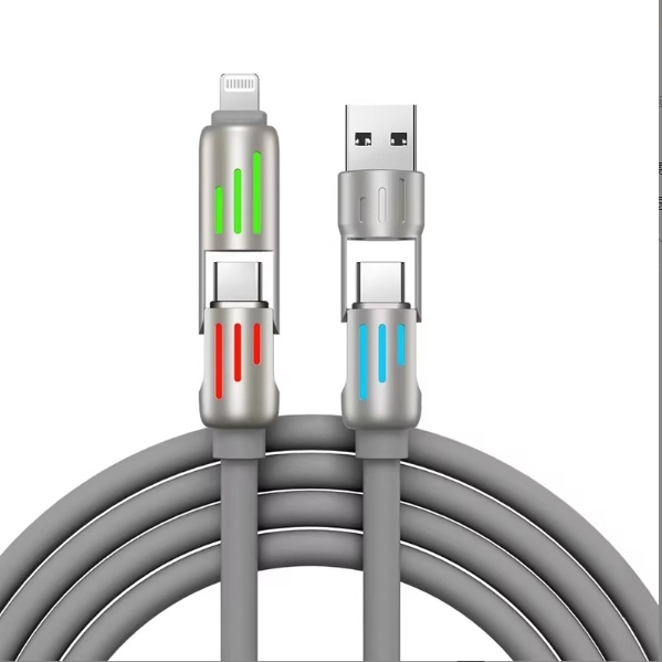 Cable de carga cuatro en uno con columna de luz de 240 W, cable de carga rápida tipo C, cable de carga rápida universal