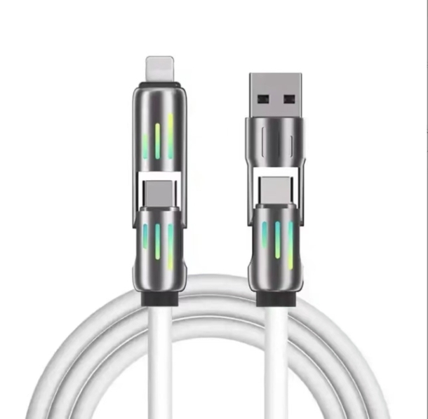 Cable de carga cuatro en uno con columna de luz de 240 W, cable de carga rápida tipo C, cable de carga rápida universal