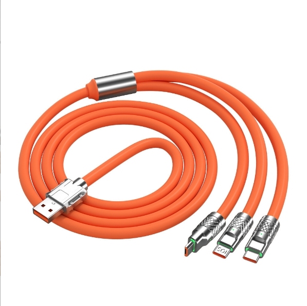 Cable de carga tres en uno, carga rápida, cable de datos uno a tres, mecha, aleación de zinc, cable de carga para teléfono móvil.