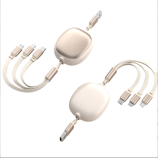 Cable de datos retráctil de uno a tres, adecuado para cable de datos tipo C de Apple y Android, cable de carga para teléfono móvil tres en uno