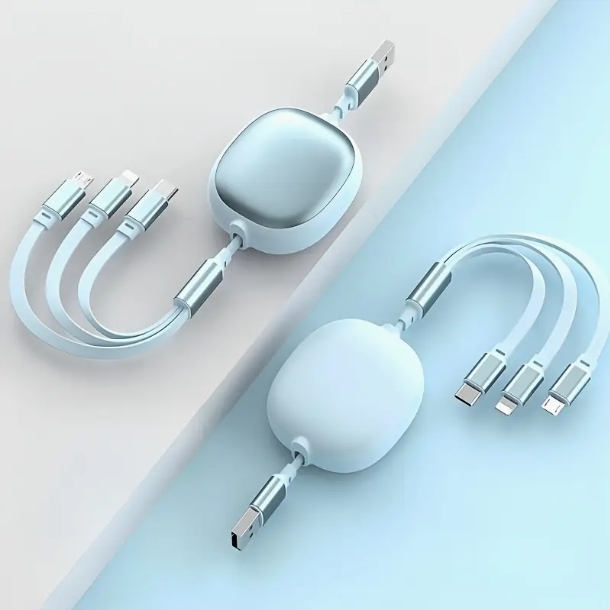 Cable de datos retráctil de uno a tres, adecuado para cable de datos tipo C de Apple y Android, cable de carga para teléfono móvil tres en uno