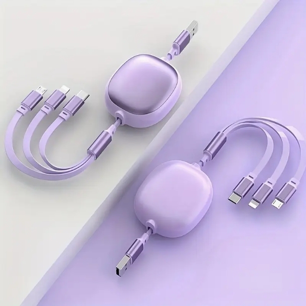 Cable de datos retráctil de uno a tres, adecuado para cable de datos tipo C de Apple y Android, cable de carga para teléfono móvil tres en uno