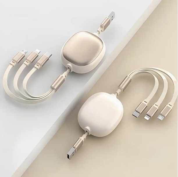Cable de datos retráctil de uno a tres, adecuado para cable de datos tipo C de Apple y Android, cable de carga para teléfono móvil tres en uno
