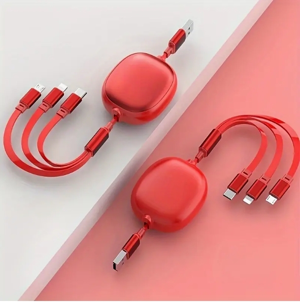 Cable de datos retráctil de uno a tres, adecuado para cable de datos tipo C de Apple y Android, cable de carga para teléfono móvil tres en uno
