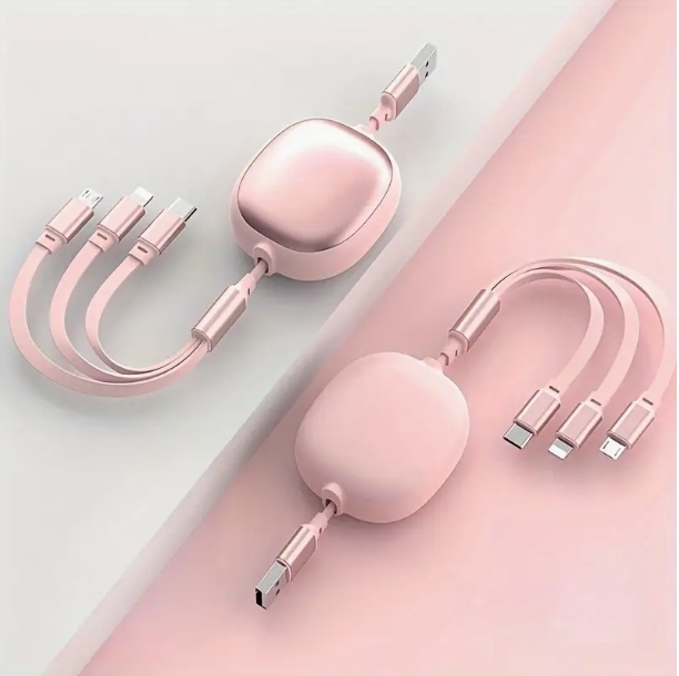 Cable de datos retráctil de uno a tres, adecuado para cable de datos tipo C de Apple y Android, cable de carga para teléfono móvil tres en uno