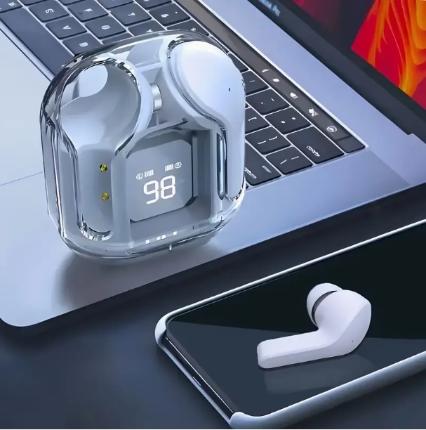 Auriculares Bluetooth transparentes de primera generación, reducción de ruido, alta calidad de sonido, batería de larga duración, sin dolor al usarlos durante mucho tiempo, auriculares estéreo binaurales.