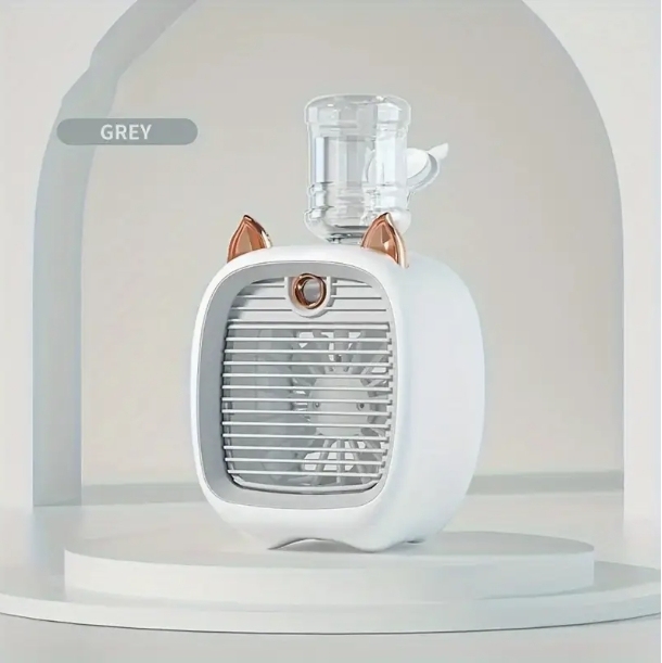 Ventilador en aerosol Little Fox con carga USB para escritorio de oficina, humidificador y dispensador de agua.