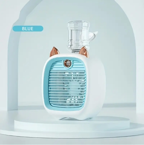 Ventilador en aerosol Little Fox con carga USB para escritorio de oficina, humidificador y dispensador de agua.
